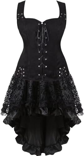 QJIRZB Mittelalterliches Damenkleid-Set, Renaissance, Steampunk, Piratenweste, Wikinger-Kostüm, Mieder, Schnürweste, Cosplay, Schwarz (Black6505white, 3XL) von QJIRZB