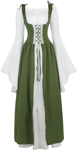 QJIRZB Renaissance-Kostüm für Damen, mittelalterliche Kleider, irisch, über Plue, Deluxe, viktorianisches Retro-Cosplay, Olivgrün, Größe M von QJIRZB