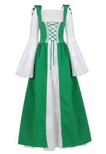 QJIRZB Renaissance-Kostüm für Damen, mittelalterliche Kleider, irisch, über Plue, Größe Deluxe, viktorianisch, Retro, Cosplay, Grün, Größe 3XL von QJIRZB