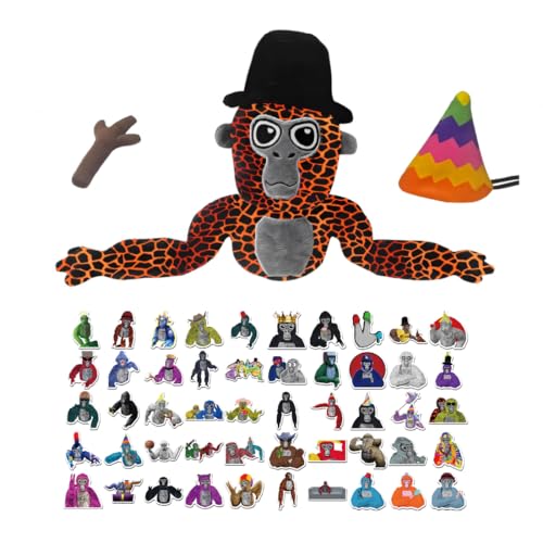 QJXWGPRQ Go|Rilla Plüsch Spielzeug Kit, AFFE Plüsch Spielzeug mit der gleichen Serie von Cartoon Doodle Aufkleber 50 Pcs, weiche Plüsch Puppen, Geschenke für Fan-Liebhaber (Leopard) von QJXWGPRQ