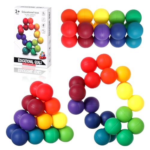 3D Puzzleball Sensorisches Spielzeug,Regenbogen Fidget Variable Ball Sensorik Spielzeug für Autismus,Ruhiges Zappelspielzeug für ADHS auf Reisen 3-12 Jahre Jungen und Mädchen von QKURT