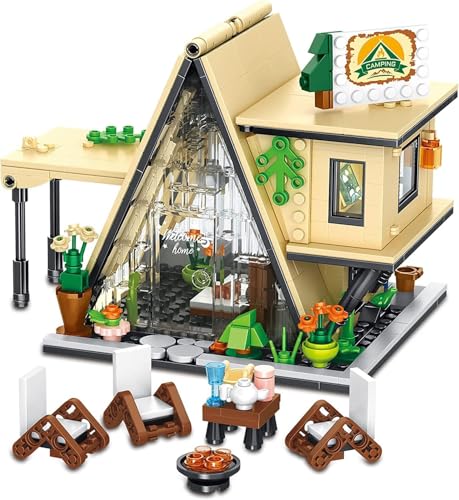 Glamping Zelt Friends Haus und A-Frame Cabin Bausatz, ideas A Camping Friends, Klemmbausteine Baustein kreatives Geschenk für Kinder und Erwachsene (Kompatibel Mit Allen Gängigen Marken 579 Teile) von QLT QIAOLETONG