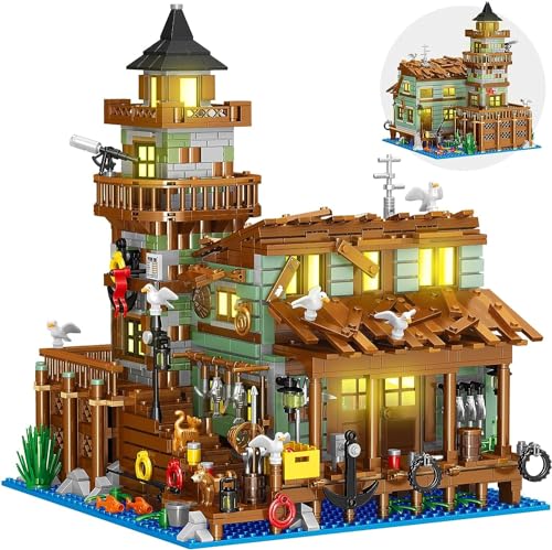 QLT QIAOLETONG Ideas Architecture Alte Angelladen Klemmbausteine,Creative Fishing Village Store Haus Mini Bausteine deko Geschenk für Erwachsene und Mädchen 6-12+ (1880PCS) von QLT QIAOLETONG