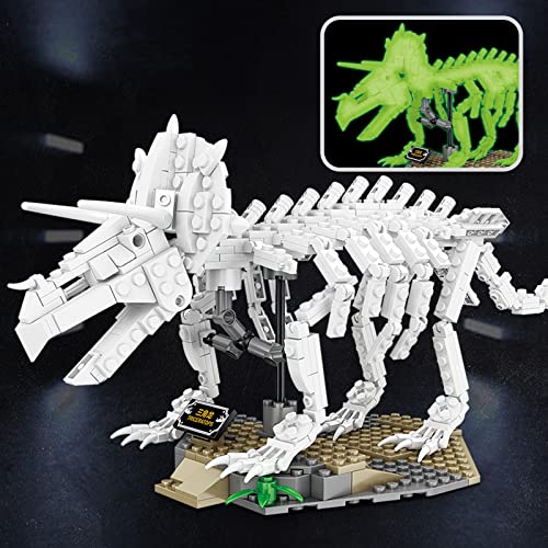 Jurassic dinosaurier Triceratops Luminous Baustein für Boy 8-14,Verwenden Sie Sonnenlicht / Lichter, um Energie zu speichern,Leuchten bei Nacht Kompatibel Mit Allen Gängigen Marken Dinosaurier 409PCS von QLT QIAOLETONG