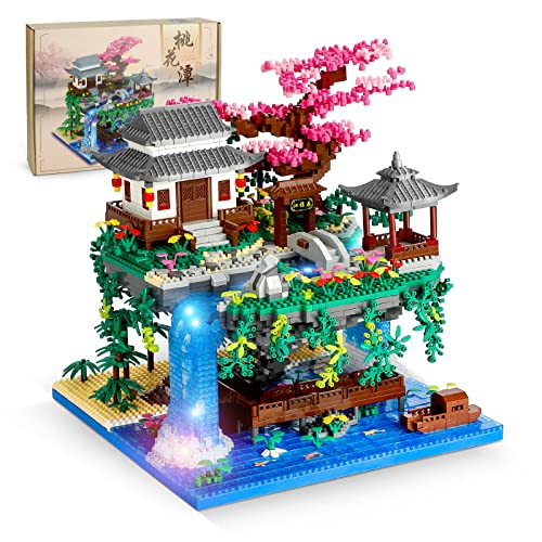 QLT QIAOLETONG Pfirsichblüten Teich Japan Blumen LED Haus Micro Bausteine,Klemmbausteine Pflanzen Architecture Japan Ideas deko Geschenk für Erwachsene und Mädchen, 6+ (3320PCS) von QLT QIAOLETONG