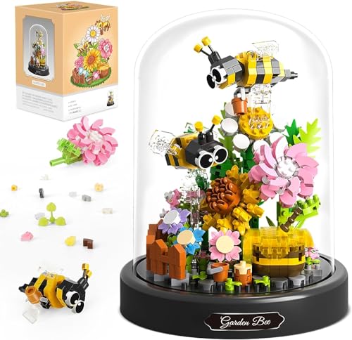 Biene Blumen Micro Mini Baustein Set, Nicht kompatibel mit Lego, Blumen Insekten klemmbausteine Bausteine mit Staubdichte Kuppel Und Sockel,Geschenk für Mädchen ab 6 Jahren und Erwachsene (588 PCS) von QLT QIAOLETONG