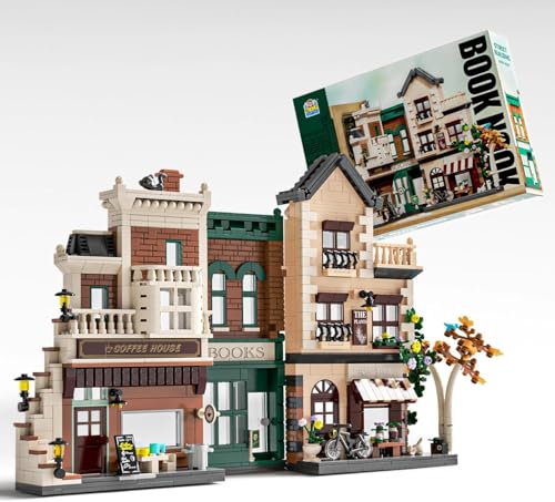 QLT Buch Ecke Haus mit LED Kit,Kompatibel Mit Erwachsene klemmbausteine Friends Haus Ideas City Street Geschenk für Mädchen Erwachsene 6-12 Architecture Bausteinen (1194 Stück) von QLT QIAOLETONG