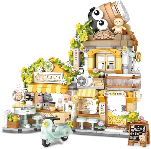 QLT City Coffee Shop Bausteine，1077 PCS Mini Klemmbausteine Baukasten, MOC Konstruktionsspielzeug Geschenke für Mädchen und Jungen 6-12 Jahre (Nicht Kompatibel Mit Gängigen Marken) von QLT QIAOLETONG