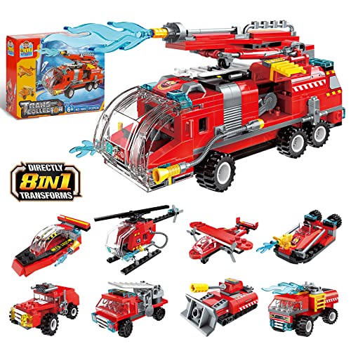 QLT City Fire Truck Building Kit für Kinder von 6–12 Jahren, kompatibel mit Lego City Fire Truck 8-in-1- Klemmbausteine Baustein, Helicopter Toys Building Sets.(313 PCS) von QLT QIAOLETONG