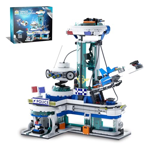 QLT City Polizeistation Polizei Spielzeug Klemmbausteine Bausteine mit Kleines Raumschiff, Polizeiroboter Geschenk für Jungen Mädchen 6-12 905PCS von QLT QIAOLETONG