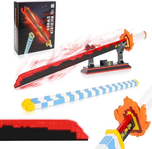 QLT Demon Slayer Schwert Cosplay Animes Rengoku Kyoujurou Katana，Klemmbausteine Bausteinen deko Geschenk für Erwachsene und Jungen ab 6-16 mit Scheide Halterung(Schwert 792 pcs) von QLT QIAOLETONG