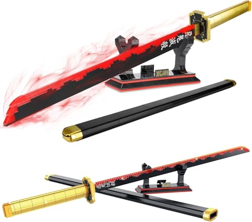 QLT Demon Slayer Schwert Schwert Ideas Cosplay Animes Tsugikuni Yoriichi Katana?Klemmbausteine Bausteinen deko Geschenk für Erwachsene Jungen ab 6-16 mit Scheide Halterung(606 pcs) von QLT QIAOLETONG