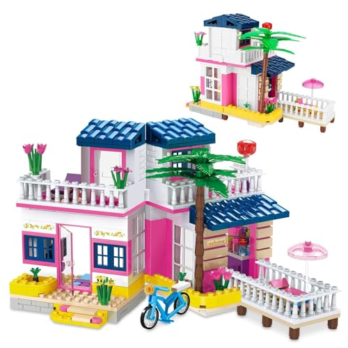 QLT Friends Mädchen Haus Klemmbausteine Baukasten, 360PCS Große Villa Bausteine Stadt Familie Strandhaus Modell Spielzeug Set, STEM Mädchen Spielzeug für Kinder im Alter von 6-12 Jahren von QLT QIAOLETONG