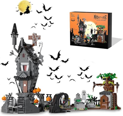 QLT Halloween Haus Haunted Graveyard Mini Klemmbausteine Bausteine,Halloween Haunted Graveyard Nightmare Before Christmas Spielzeugset, Mädchen und Jungen 6-12 1092 PCS von QLT QIAOLETONG