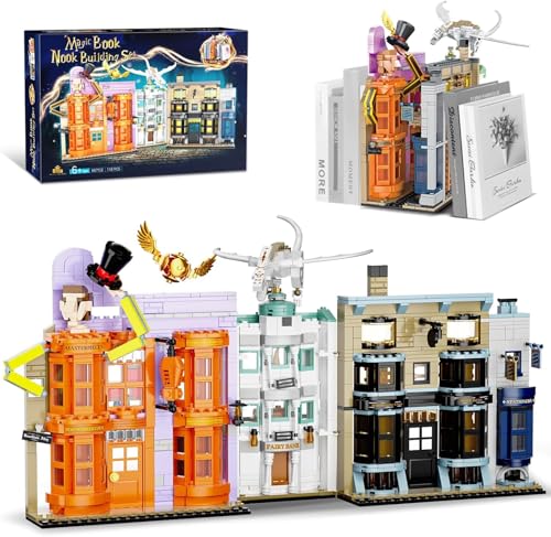 QLT Book Nook Klemmbausteine Bausteine,Kompatibel Mit Magic diagon Dragon Alley Castle Architecture für Modell für Heimdekor-Bücherregal Erwachsene und Mädchen ab 8-16+ 1187PCS von QLT QIAOLETONG