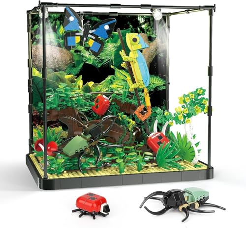 QLT Ideas Baukasten mit tropischen Regenwaldtieren?Klemmbausteine Baustein Reptilienlandschaft mit LED-Lichtspielzeug für Kinder von 8–14 Jahren und Erwachsene von QLT QIAOLETONG