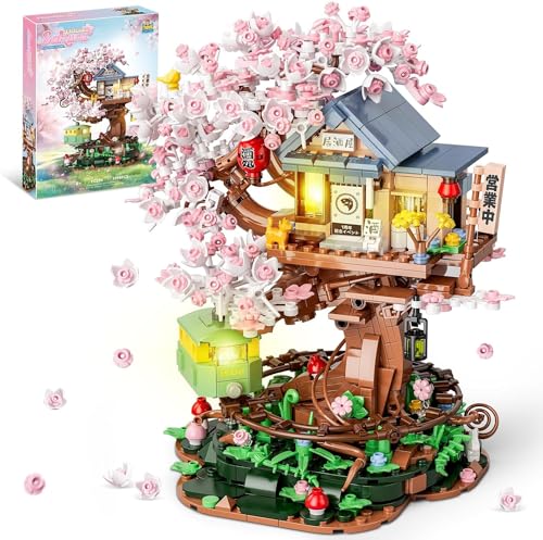 QLT Ideas Japan Kirschblüte Friends Baumhaus Klemmbausteinen，kompatibel mit Lego Mädchen Izakaya Blumen Haus Architecture Geschenk für Mädchen 8–18 und Erwachsene 1098PCS von QLT QIAOLETONG