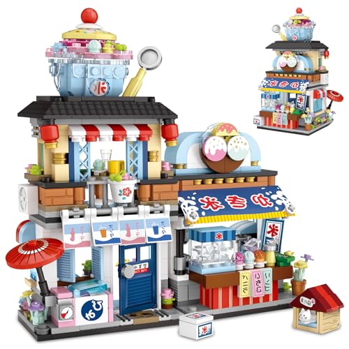 Japan Straßenansicht Eisgetränkeladen Haus Mini Bausteine, MOC Creative Japanisch Toys Friends mädchen 6-12 Model Set, 668 PCS Klemmbausteine Gift (Nicht Kompatibel Mit Gängigen Marken) von QLT QIAOLETONG