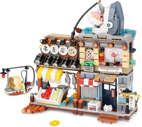 QLT Japanisch Straßenansicht Fischladen Haus Mini Bausteine, MOC Creative STEM Japanisch Toys Friends mädchen Model Set, 790 PCS Klemmbausteine Haus Toy Gift (Nicht Kompatibel Mit Gängigen Marken) von QLT QIAOLETONG