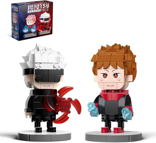 QLT QIAOLETONG Ideas Jujutsu Kaisen Klemmbausteine Bausteinen mit Sockel, Satoru Gojo und Yuji Itadori Action-Figuren MOC Baustein Spielzeugset,deko Geschenk für Anime-Fans (460+ PCS) von QLT QIAOLETONG