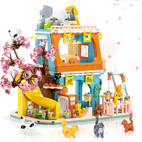 QLT QIAOLETONG Katzenhaus Bausteine Spielzeug, Friends, MOC Creative STEM Friends Haus klemmbausteine Baustein Set, Geschenk für Jungen und Mädchen im Alter von 8-16+ Jahren (521 PSC) von QLT QIAOLETONG