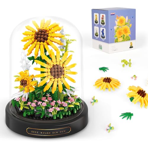 QLT Sonnenblume Micro Mini Baustein Set, Blumen Insekten Klemmbausteine mit Staubdichter Kuppel und Sockel, Geschenk für Mädchen ab 6 Jahren und Erwachsene (545 PCS) von QLT QIAOLETONG