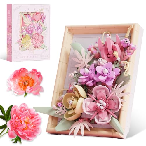 QLT QIAOLETONG Blume Bilderrahmen Bausteine, Blume, Rosen Klemmbausteine Bausteine Home Deko Bausteine Set für Erwachsene, Geschenk zum Valentinstag oder für Frauen (656 PCS) von QLT QIAOLETONG