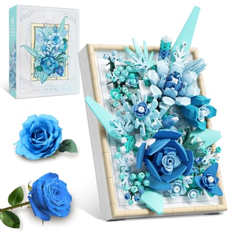 QLT QIAOLETONG Blume Bilderrahmen Bausteine, Blume, Rosen Klemmbausteine Bausteine Home Deko Bausteine Set für Erwachsene, Geschenk zum Valentinstag oder für Frauen (728 PCS) von QLT QIAOLETONG