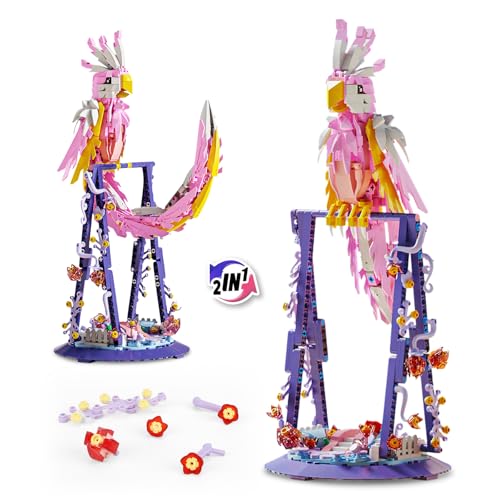 2 in 1 Blume Papagei Bausteine Set,360° drehbar,kompatibel mit Lego Tiere,Kreative exotische Tiere Bausteine,Deko Geschenk für Erwachsene und Mädchen ab 8-16+(Rosa,630 PCS) von QLT QIAOLETONG