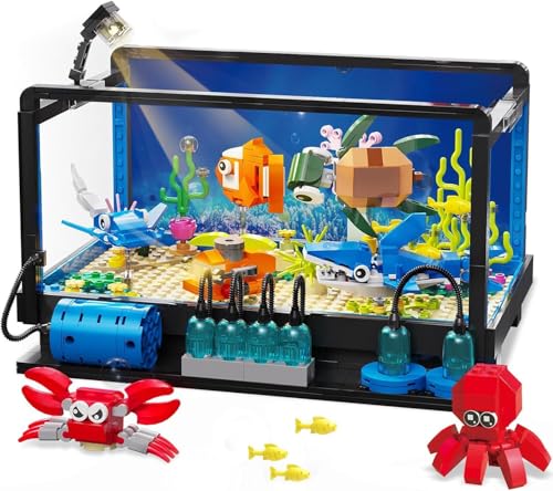 QLT Ideas Aquarium Fish Tank Bauspielzeug mit LED Licht, Kompatibel Mit Lego Aquarium klemmbausteine deko Einschließlich Meerestiere Geschenk für Erwachsene und Jungen Mädchen ab 8-12 Jahren(625PCS) von QLT QIAOLETONG