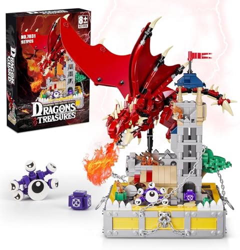 QLT QIAOLETONG Ideas Dragons & Treasures Castle Klemmbausteine Baustein,Wachturm Architecture mit magischem Würfel und Schielmonster, Geschenk für Jungen 6-14 (927 PCS) von QLT QIAOLETONG