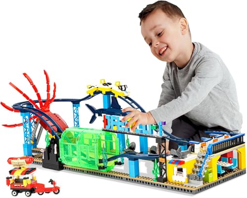 QLT City Achterbahn Klemmbausteine Baustein,Ideas City Friends für Jungen,mit Hai und Tintenfischen, Bauspielzeug, Geschenk für Mädchen (1308 PCS) von QLT QIAOLETONG