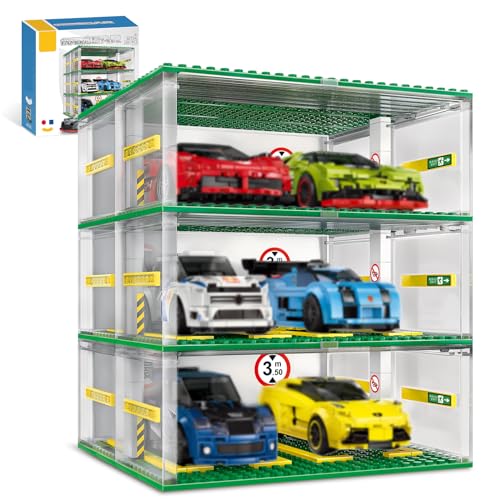 QLT QIAOLETONG DIY 3-stöckige Garage Klemmbausteine Baustein, kompatibel mit Speed Champions Autos, 130PCS Garage Spielzeug Displayständer (ohne Autos) von QLT QIAOLETONG