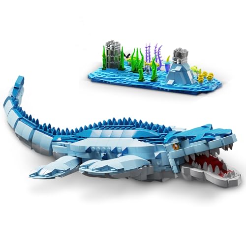 QLT QIAOLETONG Jurassic Mosasaurus Klemmbausteine Baustein, Bausteinen, Dinosaurierwelt Park Bausatz, STEM Dinosaurierspielzeug für Jungen ab 6 14 Jahre(1158+PCS) von QLT QIAOLETONG