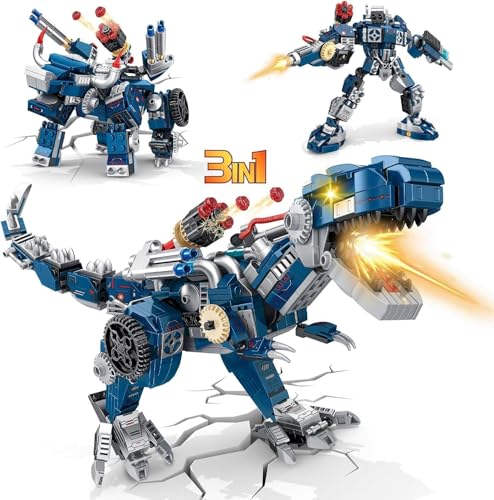 QLT QIAOLETONG Verwandelbarer Dinosaurier-Mech STEM 3 in1 Bauspielzeug Dino Bausteine für Jungen und Mädchen 8-14 Klemmbausteine Ideas Dinosaurier (811PCS) von QLT QIAOLETONG