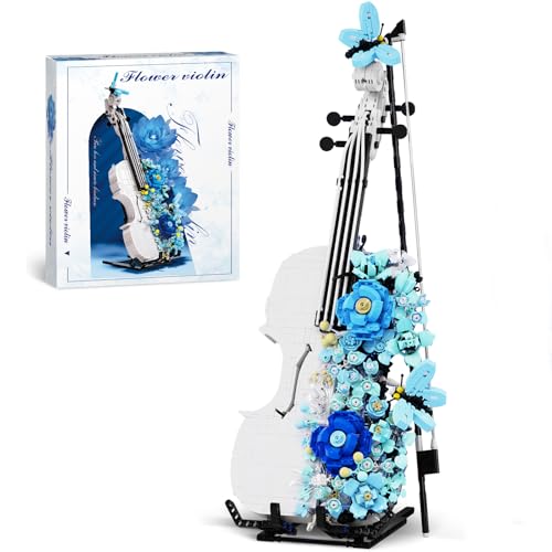 QLT Violine Blumen Klemmbausteine Baukasten,Pflanzen Ideas deko Leichtes Violinmodell,Geschenkideen/Instrumentendekor für Mädchen Erwachsene 8+ 1419PCS von QLT QIAOLETONG