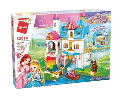 QMAN® 32014 - Prinzessin Leahs großes Regenbogen-Schloss am See - Kreatives Bauset für Kinder ab 6 Jahren, Fantasievolles Design, Kompatibel mit Anderen Marken von QMAN