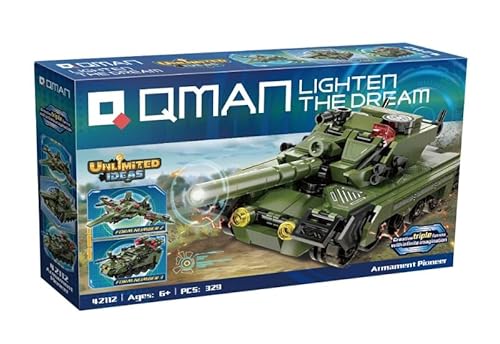 QMAN® 42112-3-in-1 Panzer, Kampfjet, Panzerabwehrfahrzeug Bauset – Kreatives Konstruktionsspielzeug für Kinder, kompatibel mit Anderen Marken von QMAN