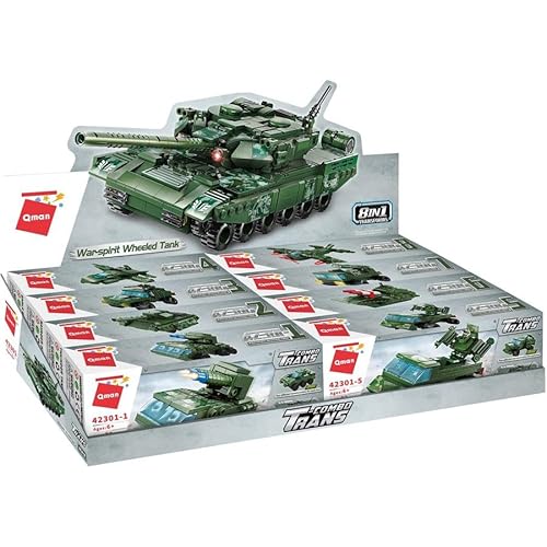 QMAN 42301-8-in-1 Militär Panzer BAU Set, Kreative 453 Teile, Kompatibel mit Anderen Marken, STEM Spielzeug für Jungen ab 6 Jahren von QMAN