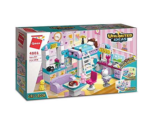 Qman 4801 Unlimited Ideas Girls Room Mädchenzimmer 3in1 Klemmbaustein-Set für Mädchen Kinder ab 6 Jahre von QMAN