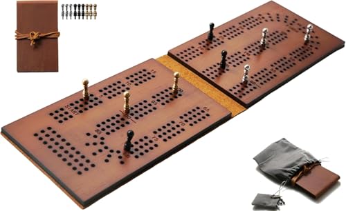 Reise Cribbage Brettspiel Leder, Solid Bambo-Holz Tasche Größe Tiny Card Game Board von QMYBROW