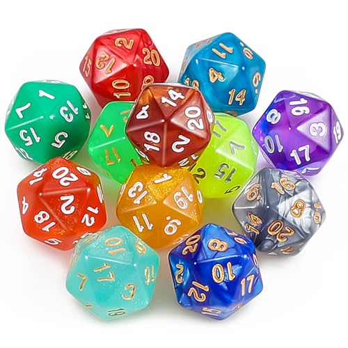 QMAY 12 Stück Polyedrisch Würfel Set, Tisch Spiel Würfel für Dungeons and Dragons DND RPG MTG, Zufällige Farbe (D20) von QMay