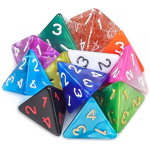 QMAY 12 Stück Polyedrisch Würfel Set, Tisch Spiel Würfel für Dungeons and Dragons DND RPG MTG, Zufällige Farbe (D4) von QMay