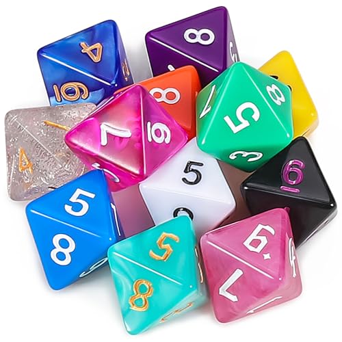 QMAY 12 Stück Polyedrisch Würfel Set, Tisch Spiel Würfel für Dungeons and Dragons DND RPG MTG, Zufällige Farbe (D8) von QMay