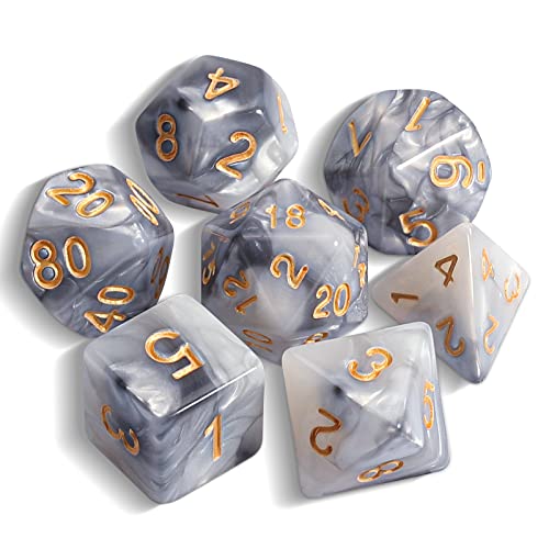 QMAY DND Dice Polyedrisches Würfel Set - 7 Stück für Dungeon und Dragons MTG RPG D&D D20, D12, D10, D%, D8, D6, D4 (Grau und Weiß) von QMay