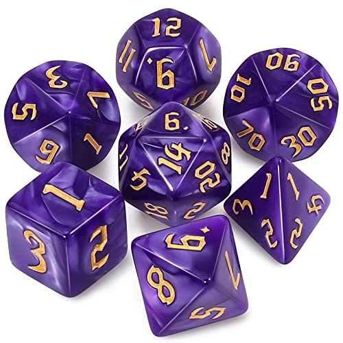 QMAY DND Dice Polyhedral Dice Set - 7 Pieces for Dungeon and Dragons MTG RPG D&D D20, D12, D10, D%, D8, D6, D4 (Tiefes Violett) von QMay