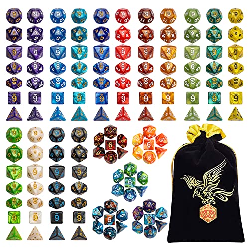 QMAY DND Dice Set, 140PCS Polyhedral Game Dice, 20 Color Colors DND Dice Role Playing Dice Complete with for Dungeon and Dragons RPG MTG Table Games Dice D4 D8 D10 D12 D20 von QMay