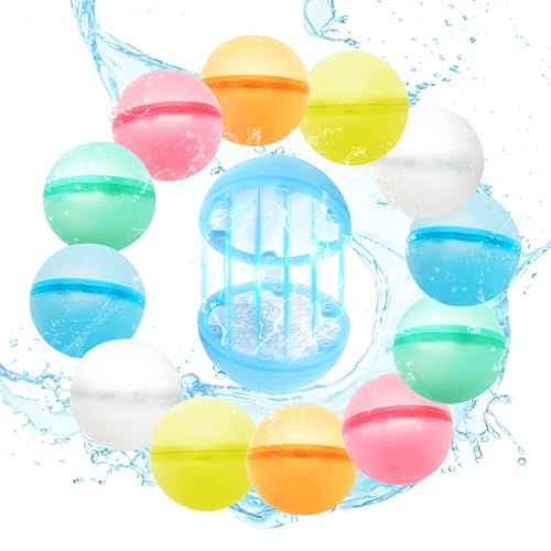 QMofeixiaodianQ 12 Stück Wasserbomben wiederverwendbar,wasserbomben selbstschließend,Wiederverwendbare Wasserbomben für Kinder Erwachs ene Sommer Outdoor Wasser Schwimmbad Strand Party von QMofeixiaodianQ