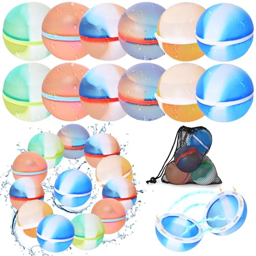 QMofeixiaodianQ 18 Stück Wasserbomben wiederverwendbar, Colour Wiederverwendbare Wasserbomben,Wasserbomben Magnetisch Schnell Wiederbefüllbare Silikon Wasserbomben für Kinder, Strand,PoolSpielzeug von QMofeixiaodianQ