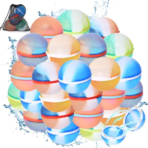 QMofeixiaodianQ 24 Stück Wasserbomben wiederverwendbar, Colour Wiederverwendbare Wasserbomben,Wasserbomben Magnetisch Schnell Wiederbefüllbare Silikon Wasserbomben für Kinder, Strand,PoolSpielzeug von QMofeixiaodianQ